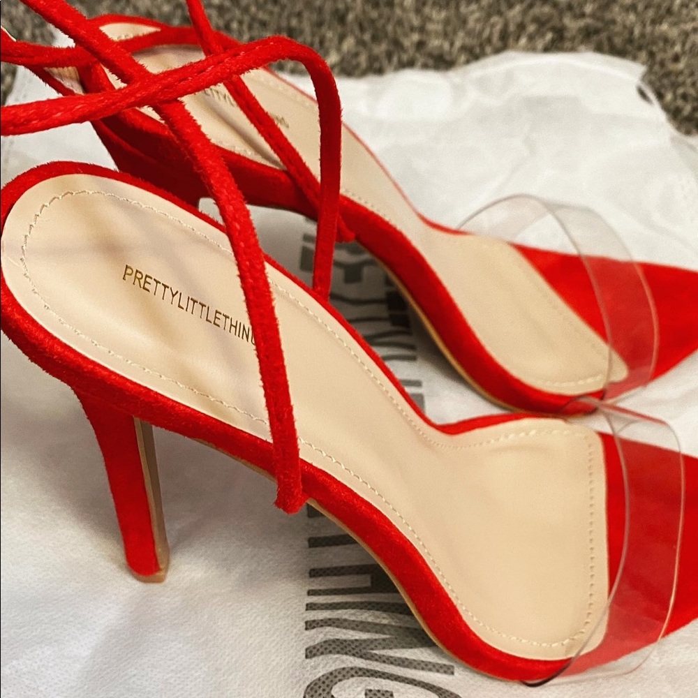 brand new PRETTY LITTLE THING red wrap heels size 7